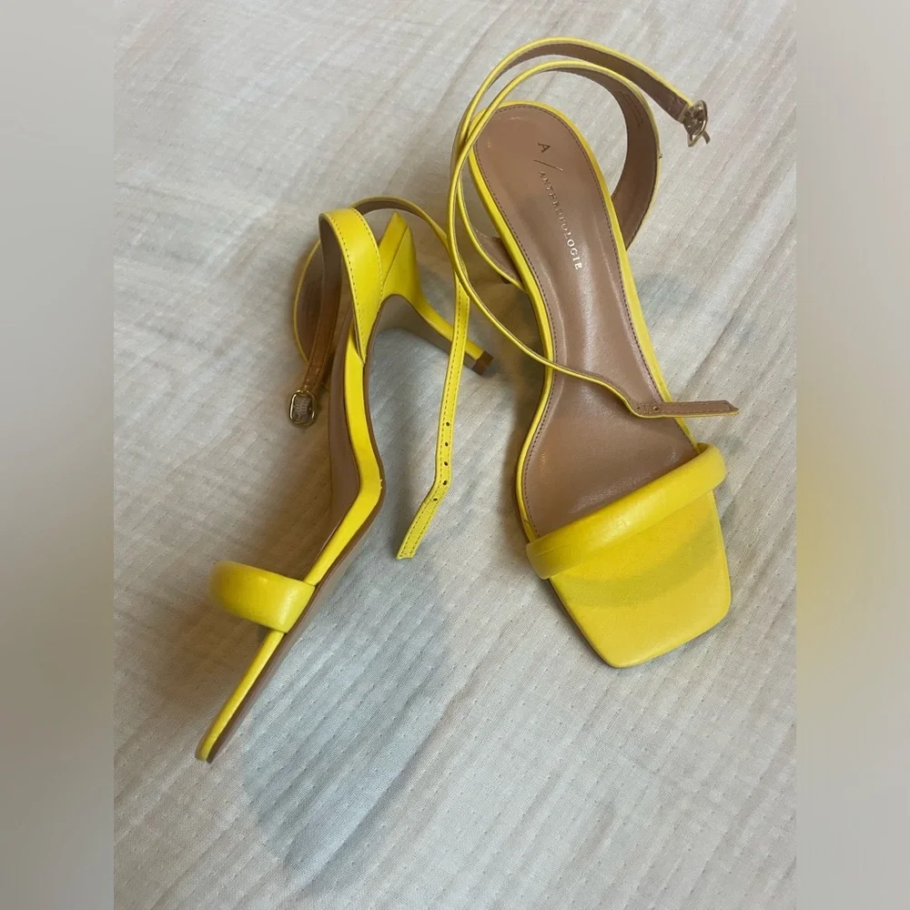 Anthropologie Yellow Heels Sandals - Picture 7 of 12